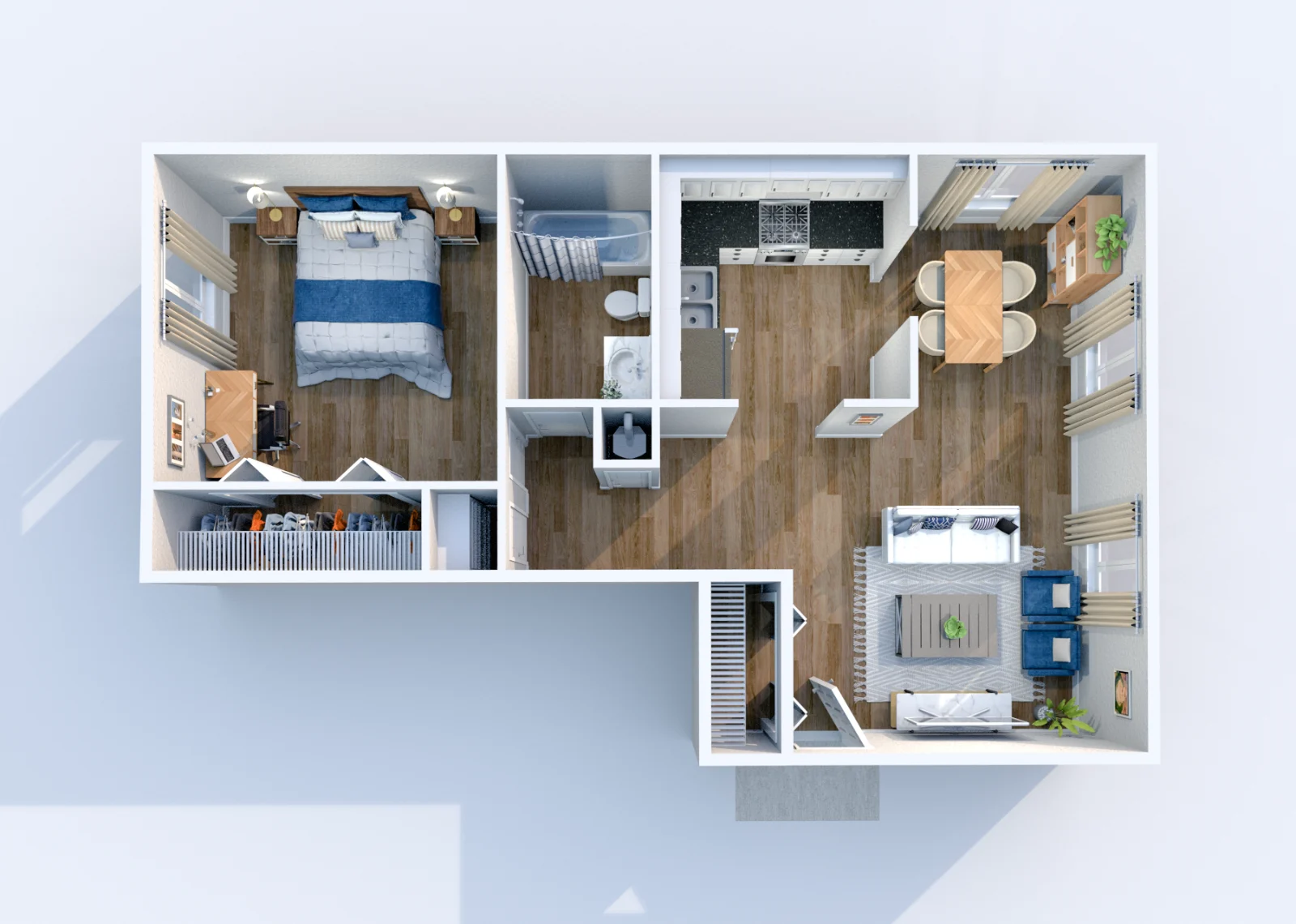 Brickyard Flats — floor plan, Plan A2 · 1 bed · 1 bath · 698 sq ft