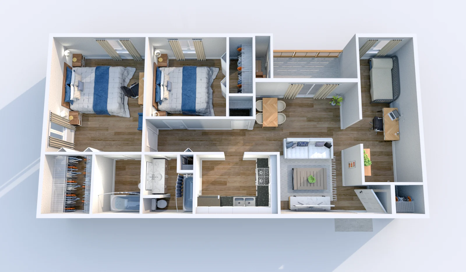 Brickyard Flats — floor plan, Plan C1 · 2 bed · 2 baths · 1,151 sq ft